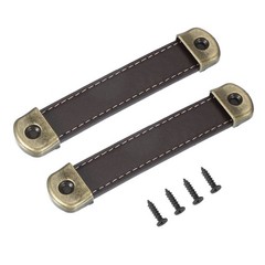 2Pcs 4.4″ Leather Drawer Pulls with Iron Sheet with 18mm Screws Brown