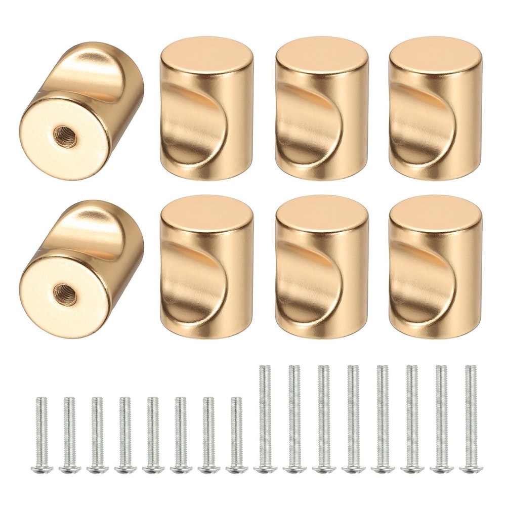 8 Pcs Cylindrical Aluminum Alloy Knobs, Single Hole Pull with Screw, 18mm Gold