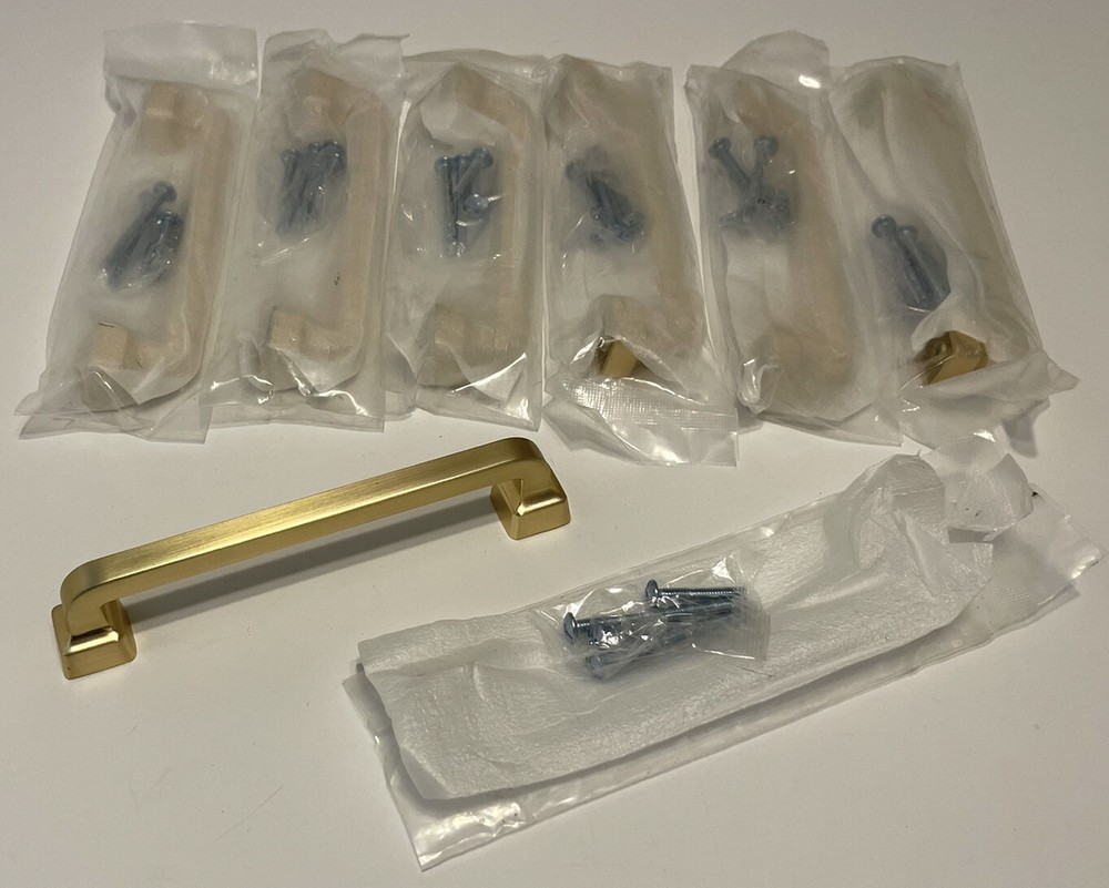 7 Brushed Gold 5 13/26” Overall Modern Cabinet Drawer Pulls Handles C-C 5 1/16”