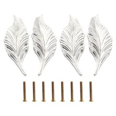 2 Pairs Silver Long Leaf Shape Drawer Knobs 4.13″ Pull Knob Handle for Kitche…
