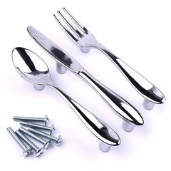 Silver DIY Spoon Fork Knife Kitchen Cabinet Closet Drawer Pull 3 Inch 3 PCS