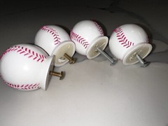 Set of 4 Baseball Pulls Cabinet Door Knobs Pulls Childs Dresser Drawers