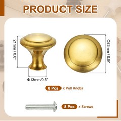8Pcs Stainless Steel Knobs Single Hole Pull with Screw 23mm Gold