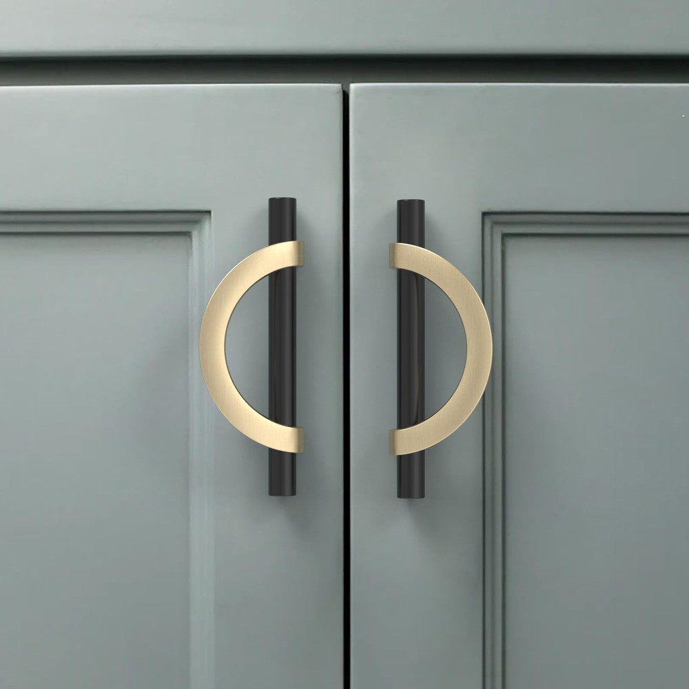6 PCS 3.75 Inch 96mm Hole Center Black Brushed Gold Cabinet Pulls Handles