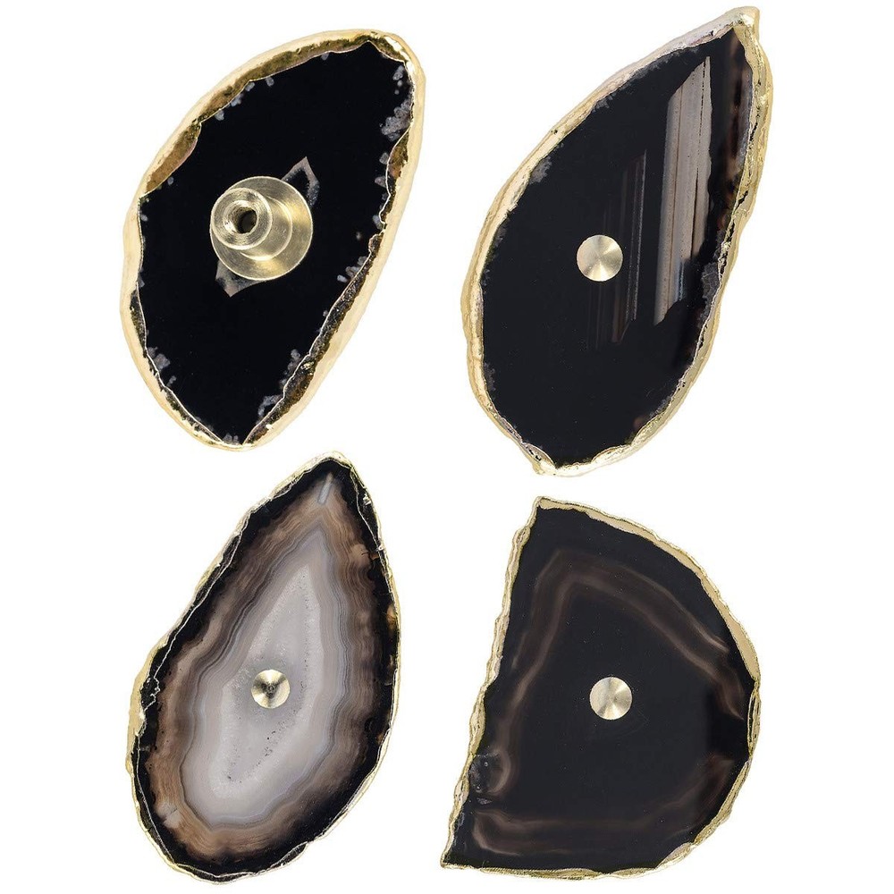 Set of 4 Agate Slice Cabinet Knobs with Screws, Gold Plated Agate Drawer Pull…