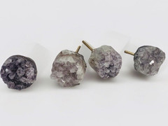 4 Purple Amethyst Crystal cabinet Knobs, Raw Amethyst Modern Look 1.5 Inches