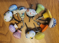 Lot of 12 Ceramic Bright Colorful Varied/unique Drawer Knobs