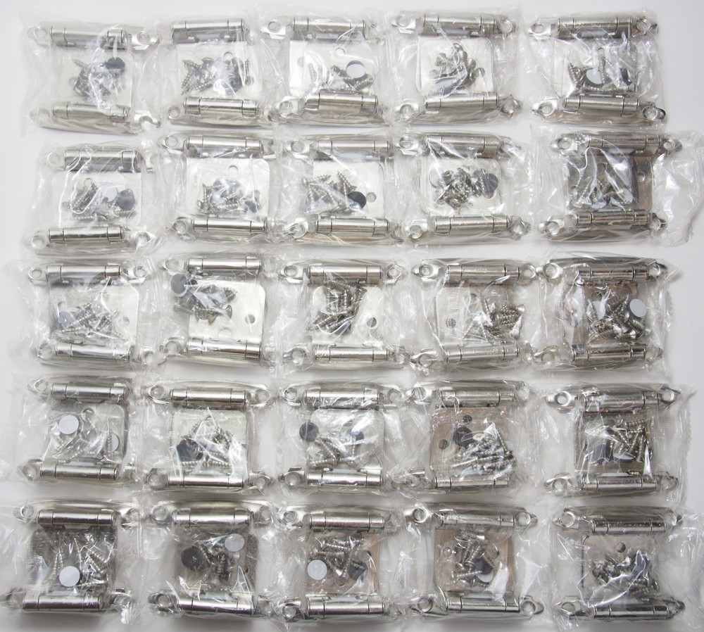 Lot of 25 Pairs (50pcs) Self Closing OVERLAY Flush Cabinet Hinges – Satin Nickel