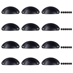 Mokife Cabinet Cup Pulls Matte Black, 12 Pack 3 Inch Kitchen Drawer Black
