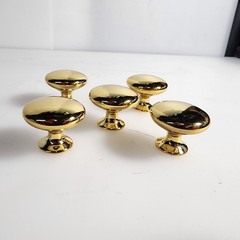 Lot of 5 Vintage Large Solid Brass Door Drawer Cabinet Round Knob Pulls 1″