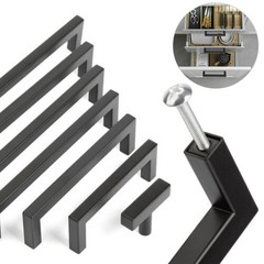 Matte Black Square Cabinet Pull 12mm Stainless Steel Drawer Knobs For Kitchen
