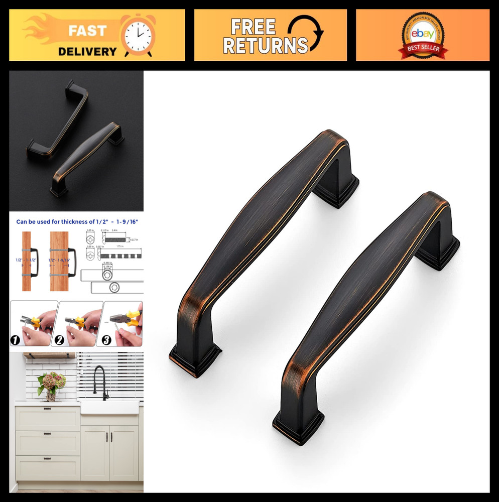 Oil Rubbed Bronze Cabinet Handles 3″ CC – 10 Pack Zinc Alloy Pulls for Kitchen &