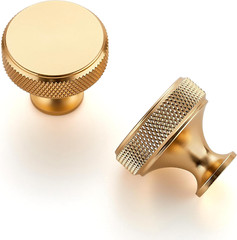 25 Pack Brushed Brass Kitchen Cabinet Hardware Knobs round Solid Knurled Handles