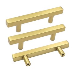 20 Pack Gold Cabinet Handles 3″(76Mm) Brushed Brass Cabinet Pulls T Bar Drawer P