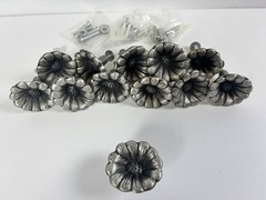 Decorative Flower Shaped Drawer Knobs Silver Pewter Lot Of 12 Cottage French