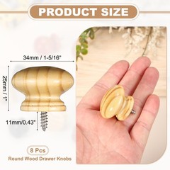 8 pcs wooden handles for furniture, beige (3.3 cm Ø, 2.5 cm height)