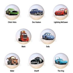 Set of 8 Disney Cars CERAMIC Drawer Pulls Dresser Drawer Cabinet Knobs
