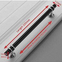 Shiny Black with Chrome Silver Long Cabinet Handles T Bar Drawer Pulls 2pc Lot