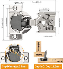 10 Pack 3/4″ Overlay 3D Soft Close Concealed Hinge for Face Frame Door, Smooth S