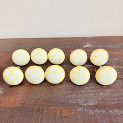 Yellow Gingham Check Ceramic Drawer Knobs Pulls Set of 10 Cottagecore Farmhouse