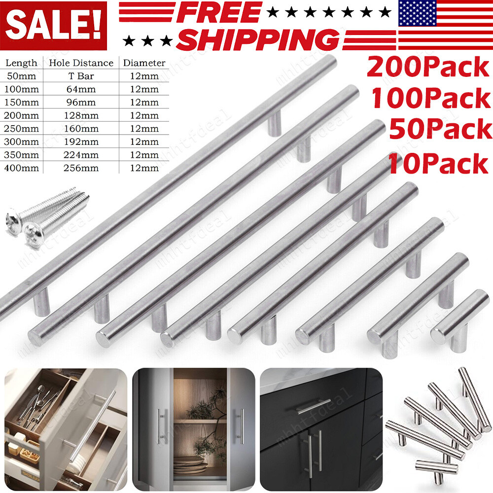 Brushed Kitchen Cabinet Pulls Stainless Steel Drawer T Bar Handles 2”-16” Lot