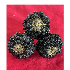 Vintage Black Stone Chip Cluster Drawer Knobs Wired Cabinet Pulls Set 3