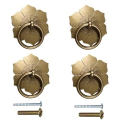 4PCS Vintage Drop Ring Pulls Knobs, Brass Flower Shape Dresser 4 Pieces Bronze