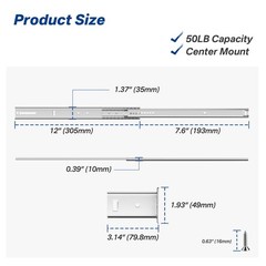 Ubisin 4 Pcs 12 Inch Center Mount Drawer Slides, Heavy Duty Bottom Mount Draw…