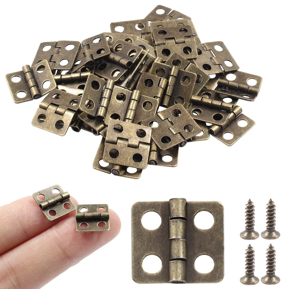 Zorveiio 24 Mini Hinges 13x12mm Antique 0.47″x0.5″,24Pcs, Bronze