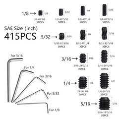 1000Pcs Metric + SAE Set Screw Assortment Kit, Internal Hex Drive Cup-Point Alle