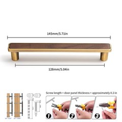 4 Pcs Cabinet Brass Waulnut Wood Handls Kitchen Drawer Pulls