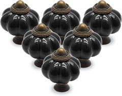 12Pcs Black Vintage Ceramic Cabinet Knobs and Drawer Pulls with Mounting Screws
