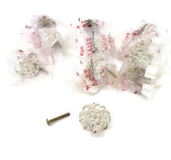 10-pcs NOS 1-1/2″ Floral Rosette White Wash Drawer Pulls w/Screws