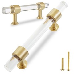 5-Pack Gold Crystal Cabinet Pulls, Brass, 3-3/4in Hole Center