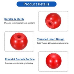 4Pcs M6 Phenolic Thread 25mm Dia Threaded Ball Knobs for Machine Handle, Red