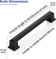 Matte Black Cabinet Pulls, 5 Inch (128Mm), 10 Pack | Zinc Alloy Handles, Square