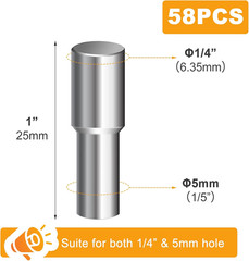 58 Pcs Shelf Pegs Support Pins Dual Diameter Metal with Rubber Covers for