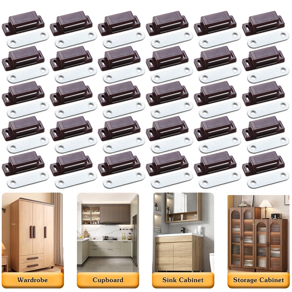 30X Strong Magnetic Cabinet Door Catches Kitchen Cupboard Wardrobe Latch Closure