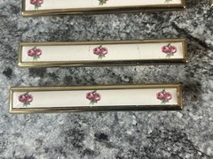 8 Floral Pink Rose Ceramic Drawer Pulls Vintage Cabinet Door Handles Brass