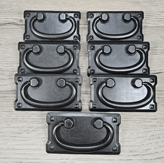 Vintage Keeler Brass Campaign Drawer Pulls Black Drop Bail Handles 3″ CTC 7 Pack