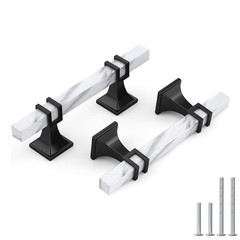 10 Pack White Marble Grain Cabinet Pulls, 3 inch Black Kitchen Handles, 2 Ton…