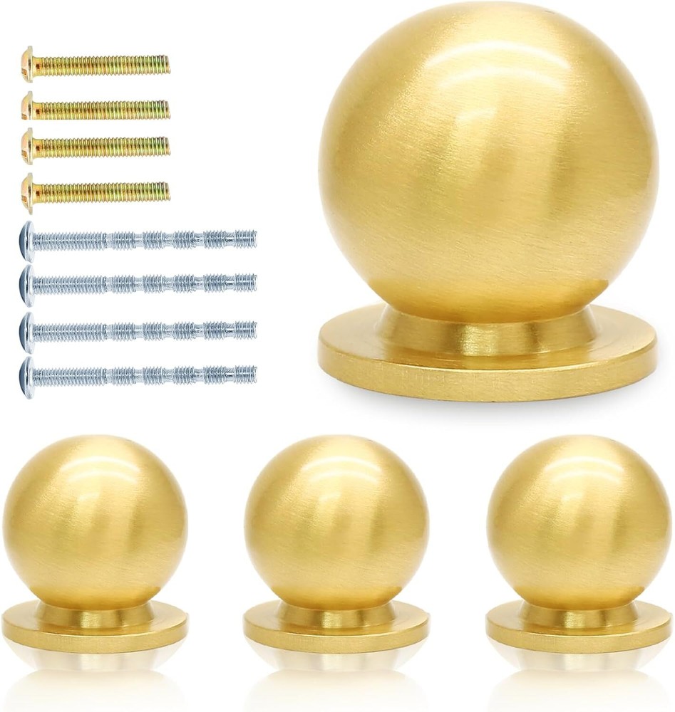 Jiozermi 4 Packs Mini Round Solid Brass Knobs, 5/8 Inch Diameter Brass Pulls,…