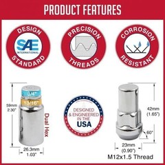 4 Locks + Unique Key M12x1.5 12×1.5 Thread M12 x 1.5 Chrome Long Wheel Lock
