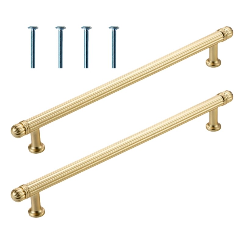 Set of 2 Gold Finish Drawer Handle Sturdy Zinc Alloy Pull for Home Use