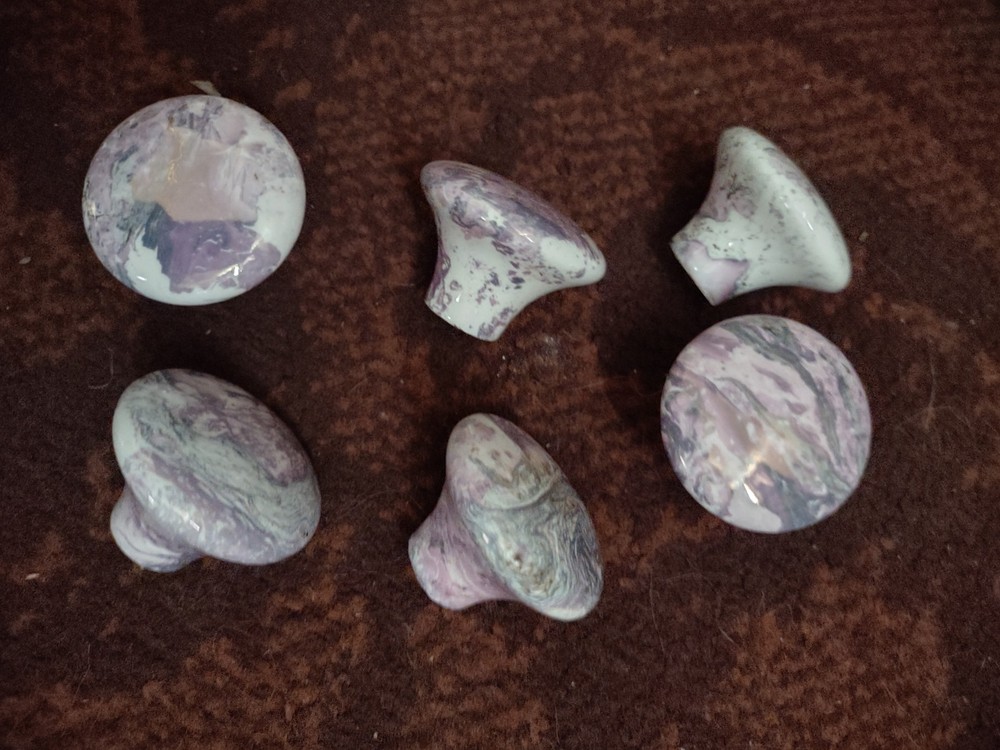 6 X Porcelain Cabinet Knobs W/Screws Purple And White LN