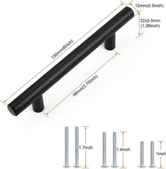 30 Pack Hole Centers 3-3/4Inch Matte Black Kitchen Cabinet Handles, Stainless St