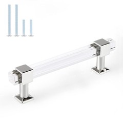 5 PCS Acrylic Cabinet Handles 4 Inch Hole Center Clear Square Drawer Pulls