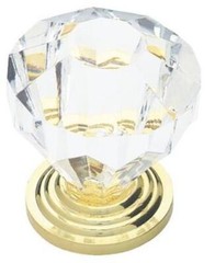 (12 Pack) 1-1/4″ Design Facets Acrylic Knob Brass and Clear Acrylic