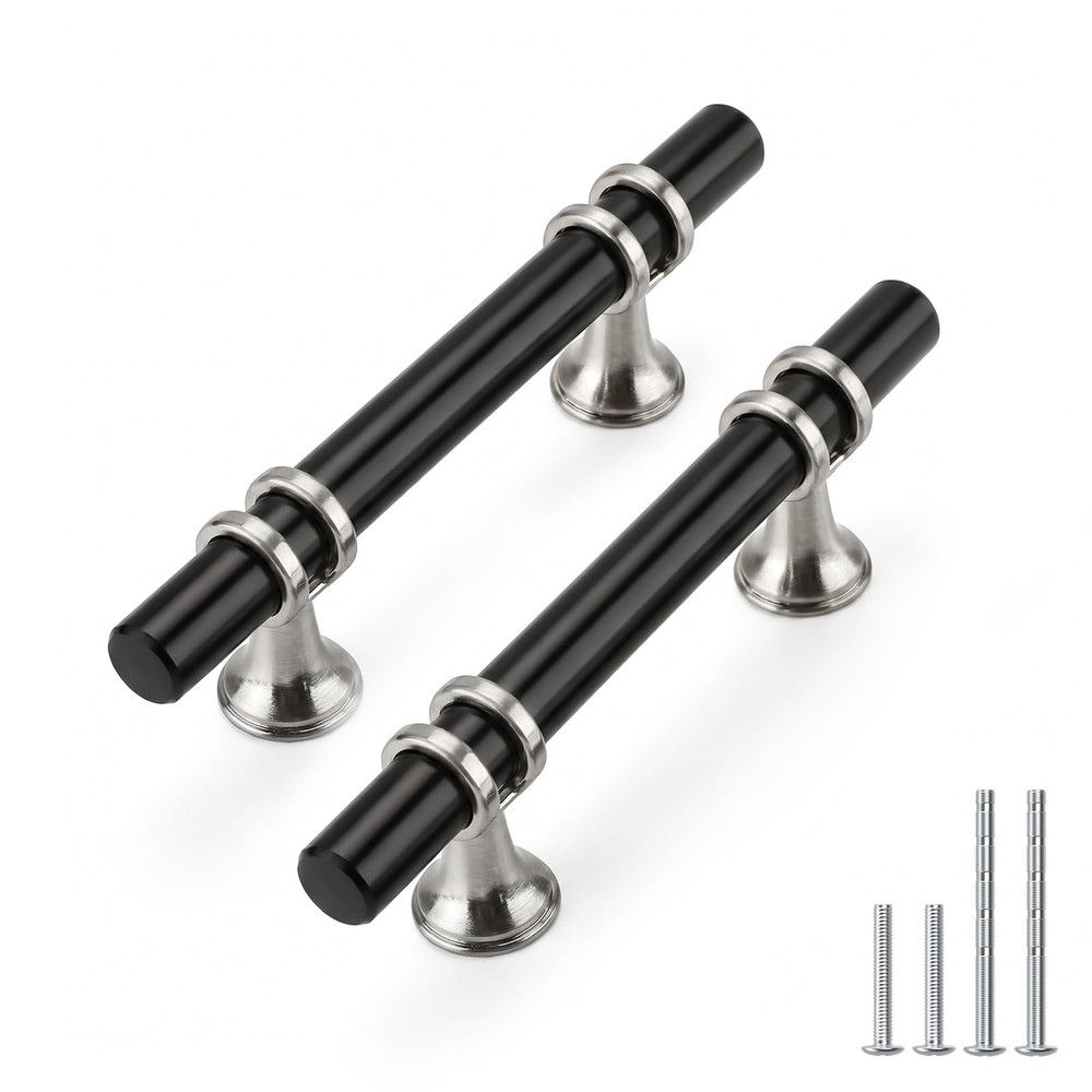 Rergy 10 Pack 3 Inch Black and Brushed Nickel Cabinet Pulls Heavy-Duty Kitche…
