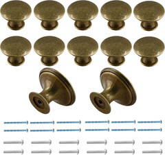 12 Pcs Brass Cabinet Knobs round Metal Drawer Handles Kitchen Dresser Hardware